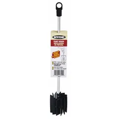 This HYDE paint mixing paddle features an impeller head type and a 1/4 in shaft diameter, compatible with 1/4 in drill chucks. Rated for a maximum speed of 1,500 RPM, it is designed for mixing paint and similar coatings in pails or containers.