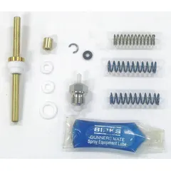 This repair kit includes gaskets, O-rings, and packings for servicing BINKS 7000-1204-4 spray guns. It is used to replace worn seals during routine maintenance of industrial painting equipment in manufacturing and finishing applications.