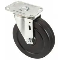 APPROVED VENDOR Plate Caster: Swivel, Rubber, 5 in Wheel Dia, 1 1/4 in Wheel Wd, Light Duty, Plain (MPN 5X730)