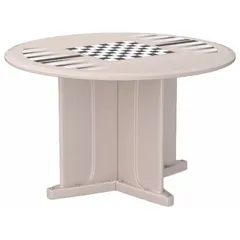 This 48-inch diameter round X-base table from CORTECH is made of polyethylene in Stone Gray. It includes a game top and is designed to accept ballast for stability. Suitable for commercial outdoor dining and recreational areas such as parks, patios, and hospitality venues.