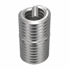 Screw-locking tanged helical insert for repairing or reinforcing threads in metal substrates. Features M5-0.80 coarse thread, 18-8 stainless steel, plain finish, and right-hand direction. Requires 5.2mm drill bit and M5-0.80 STI tap. Tensile strength 200,000 to 250,000 psi. Supplied in a 100-piece pack.