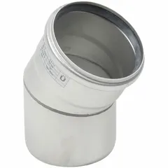 This 30° push-fit pipe elbow is made of stainless steel and features a 4 in x 4 in female socket x male connection. It is rated for a maximum operating pressure of 29 psi and complies with ASME A112.6.3. Used in drainage and plumbing systems for directional changes in piping.