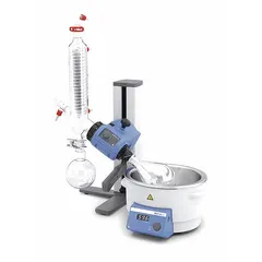 This manual lift rotary evaporator from IKA features a 4 L capacity and a speed range of 20 to 300 RPM. It is equipped with a vertical condenser and a single-handed manual lift mechanism designed for both left- and right-handed operators. The overall height is 20 7/8 inches. Suitable for solvent removal and concentration in laboratory distillation processes.