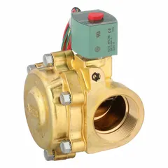 This 2-way/2-position normally closed solenoid valve features a 2 in pipe size and operates on 12V DC. The watertight coil enclosure suits high-flow applications requiring reliable on/off control of liquids or gases in plumbing and process systems.