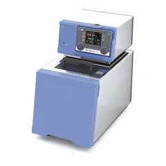 This IKA heating circulator features a digital display and a temperature accuracy tolerance of ±0.1°C, with a minimum temperature setting of 20 °C. It is used for precise temperature control in laboratory applications such as sample incubation, material testing, and process temperature regulation.