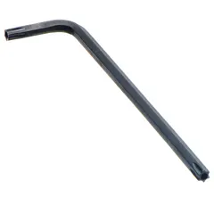 L-shaped security Torx key with T10 tip size, two tips, and standard end. Made from alloy steel with black oxide finish. Long length. Used for driving security Torx fasteners with center pin in applications such as electronics, automotive, and industrial equipment.