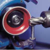 This NORTON diamond flaring cup grinding wheel is designed for precision grinding of carbides and ceramics. With 150 grit and an abrasive depth of 1/8 in, it is suitable for tool sharpening, die maintenance, and surface finishing applications on hard, brittle materials