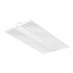 This 2 ft. linear LED bay light operates on 120-277V AC and consumes 300W, replacing 750W to 1000W metal halide fixtures. It is available in 4000K or 5000K color temperature and is designed for mounting heights of 39 ft to 49 ft. Suitable for industrial and commercial high-bay applications.