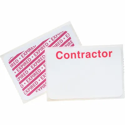 BRADY Contractor Expiring Badge: Contractor, Vinyl, White, 2 in Card Ht, 3 in Card Wd - Clip-On ID Badges