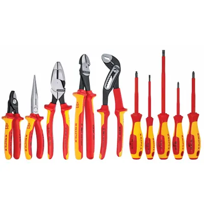 KNIPEX Insulated Tool Kit: Insulated, 10 Total Pcs, Drivers and Bits/Pliers - Tool Sets with Tool Case