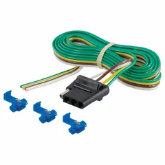This 4-way rubber electrical plug is designed for connecting trailer and tow vehicle wiring systems. It features 16 ga wire gauge and a durable rubber construction suitable for outdoor use. Commonly used to power trailer lights, brakes, and turn signals, it ensures a reliable electrical link between towing and towed equipment.