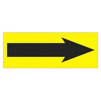 Yellow shipping and receiving label measuring 1 1/2 in x 4 in with an arrow message. Used to indicate direction or orientation on packages and equipment, assisting warehouse and logistics teams in identifying handling requirements