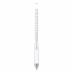 Glass plain-form hydrometer for measuring specific gravity of liquids. Range 1.000/1.600 with 0.005 scale divisions. Suitable for fluid density measurement in industrial process and quality control applications.