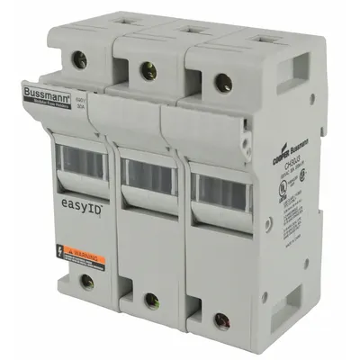 BUSSMANN Fuse Block: Finger-Safe, 3 Pole, 600 V AC, DIN Rail Mounting - UL Class J Fuse Blocks