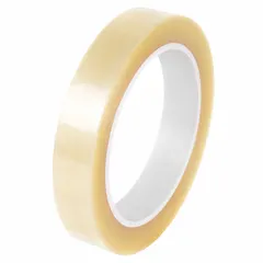 Transparent anti-static conductive adhesive electrical film tape, 1/2 inch wide, 72 yards long, 2.2 mil thick, with a 20 V voltage rating. Used for anti-static shielding, grounding, and EMI/RFI protection in electronic assemblies and cable wraps.
