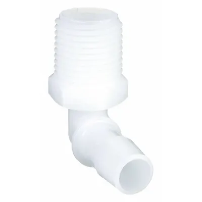 ELDON JAMES Barbed Fitting Elbow: Barbed/Threaded, 1/4 in ID x 1/2 in Pipe Fitting Size - Polyethylene Barbed Tube Fittings