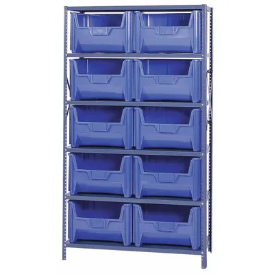 QUANTUM STORAGE SYSTEMS Bin Shelving: 42 in x 18 in x 75 in, 1 Sided, 10 Bins, Open, Blue - Metal Stationary Bin Shelving with Open-Front Bins