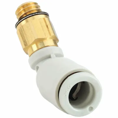 SMC Push-Fit Elbow Fitting: 4 mm OD x 5 mm OD Size, Push-to-Connect x Metric - Polybutylene & Brass Tube Fittings