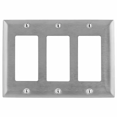 HUBBELL Wall Plate: Decorator-Rocker, 3 Gang, Silver - General Purpose Wall Plates