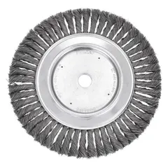 This heavy-cleaning brush is designed for contoured carbon steel surfaces. The twisted steel fill aggressively removes rust, scale, and weld spatter. Suitable for use with standard bench or pedestal grinders in industrial maintenance and fabrication applications.