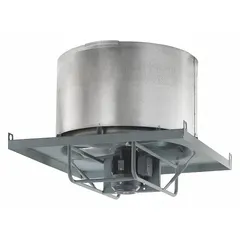 Direct-drive axial upblast roof exhaust fan with a 30-inch blade, delivering 10,440 cfm. Powered by a 3/4 hp TEFC motor, single speed, 230/460V AC, 3-phase. Designed for exhausting flammable vapors in industrial ventilation applications.