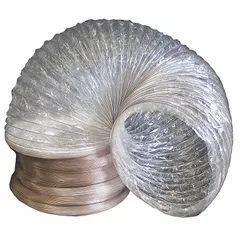 Flexible duct constructed from BoPET material, designed for use with portable negative air machines and air cleaners. Compatible with manufacturer model numbers OA600N and OA1000V. Used to direct air away from work areas in remediation, construction, or industrial maintenance applications.