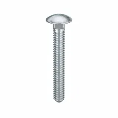 Square neck carriage bolt with #10-24 thread, 1-1/2 inch length, made from Grade 2 steel with zinc-plated finish. The square neck prevents rotation during tightening, suitable for fastening wood to metal or wood to wood in general industrial assemblies. Supplied in a 100-piece pack.