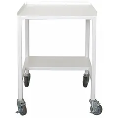 This mobile fume hood cart provides a stable platform for positioning and relocating fume hoods within laboratory environments. It has an overall height of 34 inches and width of 5 3/4 ft, with no doors. The cart is constructed from powder-coated steel.