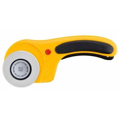 OLFA Deluxe Rotary Cutter: Straight, 2 1/4 in Blade Dia, Tungsten - Retracting Blade Rotary Cutters