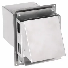 Rectangular wall cap vent hood for terminating 3-inch ductwork at exterior walls or soffits. Constructed of 5052 aluminum with a silver finish and press-fit connection. Includes a screen to exclude pests and debris; no backdraft damper. Suitable for residential and light-commercial ventilation exhaust outlets.