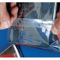 This transparent anti-static conductive adhesive film tape is designed for grounding, shielding, and static discharge protection in electronic assemblies and electrical enclosures. It is 1/2 inch wide, 36 yards long, 2.2 mil thick, and rated for 20 V low-voltage applications.