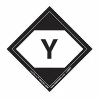 Paper label measuring 2 inches by 2 inches with a black background and a white 'Y' message. Used to identify packages containing limited quantities of hazardous materials for transport compliance. Suitable for shipping and logistics applications requiring DOT marking for small-quantity dangerous goods