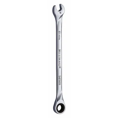 WESTWARD Combination Wrench: Alloy Steel, Chrome, 8 mm Head Size, 5 7/8 in Overall Lg - Metric 12-Point Ratcheting Combination Wrenches