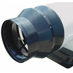 This steel duct adapter is designed for use with indirect-fired portable oil and kerosene torpedo heaters. It measures 16 inches in diameter with a 0.03-inch thickness. The adapter connects ductwork to direct heated air into confined spaces for construction, industrial, or agricultural applications.