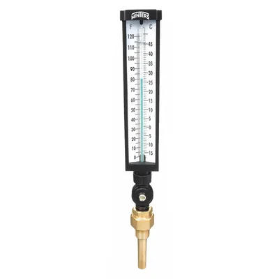 WINTERS Industrial Glass Thermometer: 0°F to 120°F /-15°C to 50°C, +/-1% Accuracy - Lead-Free Adjustable-Angle Thermometer with Thermowell