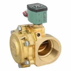 This 2-way/2-position normally open solenoid valve features a 2 1/2 in pipe size and 120V AC coil. Its watertight, high-flow design suits applications requiring reliable on/off control of liquids or gases in industrial fluid systems.