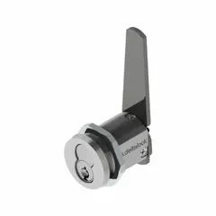 This chrome-plated cam lock features an interchangeable core for quick rekeying without removing the lock. It operates with a counterclockwise unlock action. Suitable for securing cabinets, lockers, and panels in industrial environments.