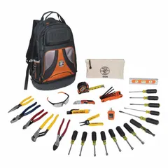 This 28-piece tool set includes a tool backpack, pliers, wire stripper, Phillips screwdriver, specialty pliers, and knife. Designed for electrical installation, maintenance, and repair tasks on SAE-standard systems. Sockets are not included.