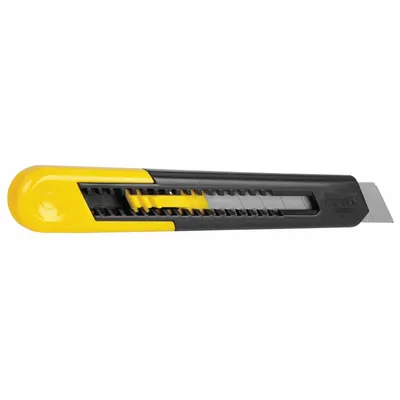 STANLEY Snap-Off Utility Knife: 6 1/2 in Overall Lg, Textured, 8 Segments, 0 Blades Stored - 18mm Blade Snap-Off Knives
