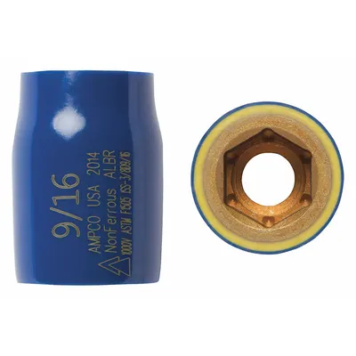 AMPCO Nonsparking Socket: SAE, 3/8 in Drive Size, 7/16 in Socket Size, 6-Point - 3/8" Drive Non-Sparking Hand Sockets