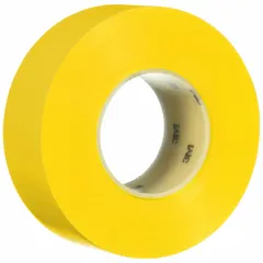Solid yellow vinyl floor marking tape with 17 mil thickness for high visibility and durability. Liner-less design simplifies application in aisles, hazard zones, and storage areas. Supplied in a 6-pack of 2 in x 108 ft rolls.