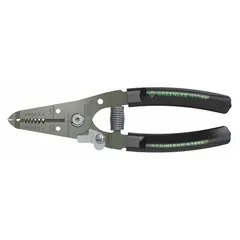 This 6-inch multifunction wire stripper is designed for cutting and stripping solid wire from 26 to 16 AWG. Constructed with stainless steel and a standard cushion grip, it is suited for electrical and maintenance tasks requiring precision stripping and cutting.