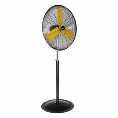 Stationary industrial floor fan with 30-inch blade diameter, powered by 120V AC and a 1/3 hp direct-drive motor. Steel construction for durability. Suitable for air circulation, cooling, and ventilation in warehouses, factories, and workshops.
