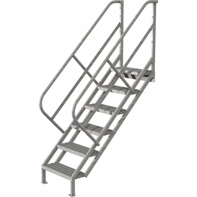 TRI-ARC Portable Stairs: 7.9 ft Overall Ht, Steel, 450 lb Load Capacity, Perforated - Steel Stairs