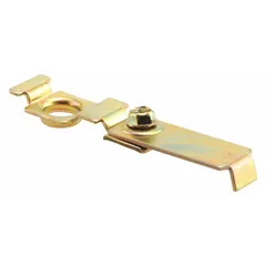 This hanging door pivot bracket measures 1-1/16 inches wide by 3-7/16 inches high. It is used to support and pivot closet doors in residential or light-commercial sliding or bypass door systems.