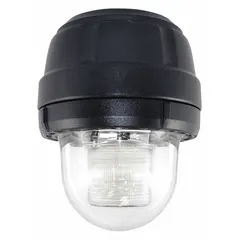 Clear-lens strobe warning light for hazardous locations, operating at 24V DC. Features a ceiling mount design with an overall height of 11 3/8 inches and diameter of 8 13/16 inches. Suitable for use in industrial environments requiring visual alarms in classified areas.