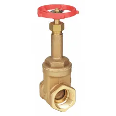 This 3/4" rising stem bronze gate valve features FNPT x FNPT connections and a wheel handle. It is constructed with a bronze wedge and bronze bonnet, rated for a maximum pressure of 300 psi CWP. Suitable for on/off control in plumbing and HVAC systems.