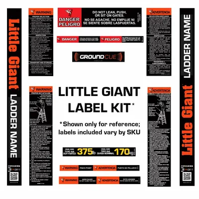 LITTLE GIANT Ladder Label Kit: For Stepladders, 9 Labels - Warning & Rating Labels