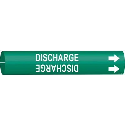 BRADY Pipe Marker: Discharge, Green, White, Fits 4 to 6 in Pipe O.D., 1 Pipe Markers - Discharge Snap-On Pipe Markers