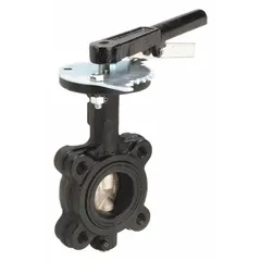 This 2-inch ductile iron butterfly valve features a concentric design with lug-style body and lever handle. Rated for 200 psi CWP, it is suited for on/off service in general industrial fluid-handling systems handling water, air, or non-aggressive media. The lug configuration allows dead-end service or pipeline isolation.